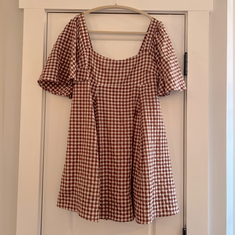 Beige/Brown gingham mini dress